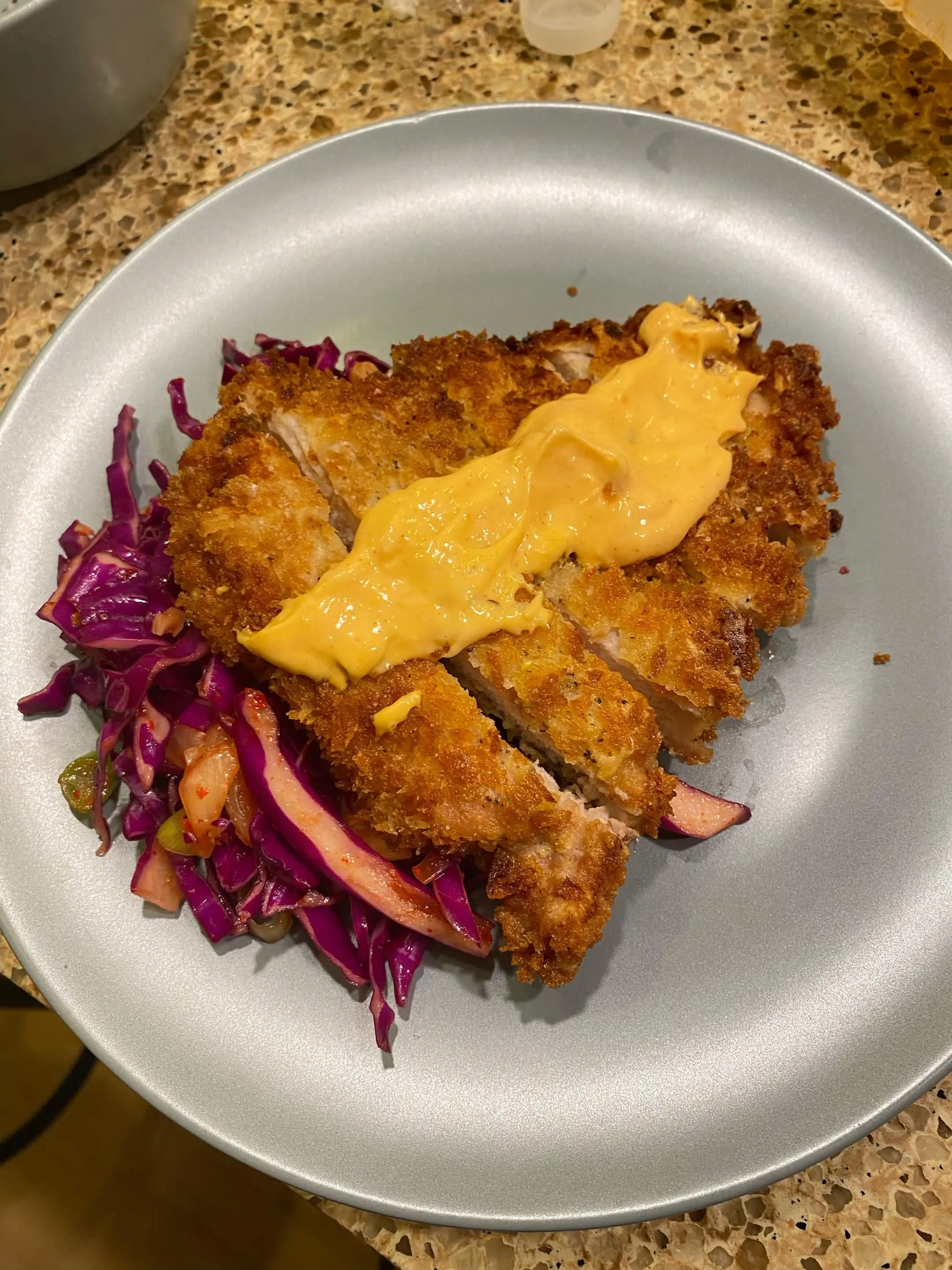 Chicken Katsu with Red Cabbage Slaw and Spicy Mayo